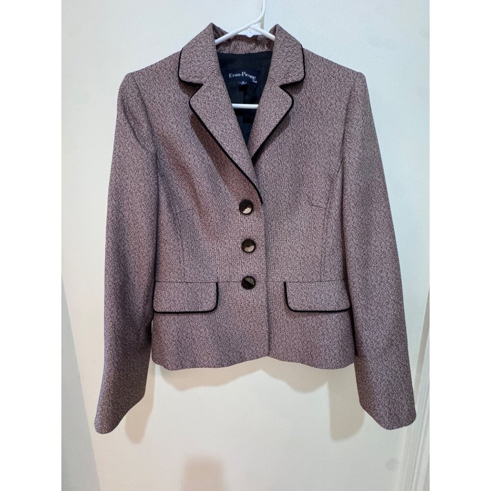 Evan-Picone Womens Tweed Suit Jacket Size 10 Black Trim
